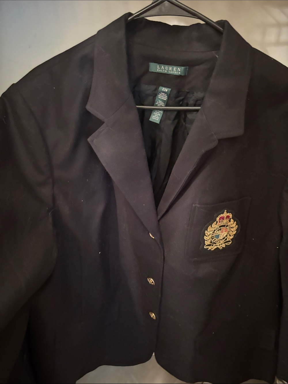 Lauren Ralph Lauren Navy Blazer with Embroidered Crest